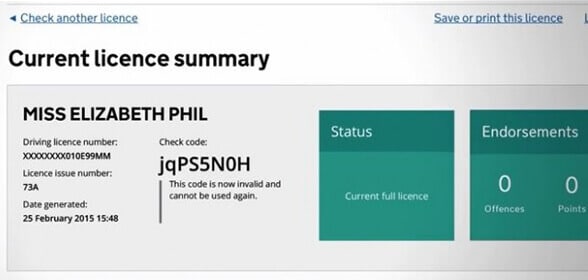Driving Licence Check Code